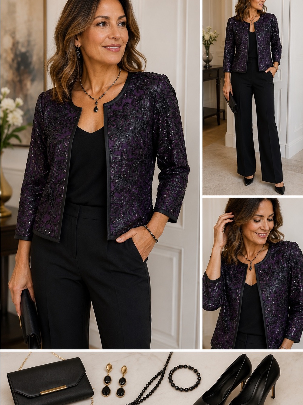 Bob Mackie Wearable Art Purple Black Sequin Embroidered Jacket XXS NWT